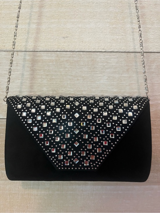 Handbags - Black Embellished Evening Clutch with Chain Strap